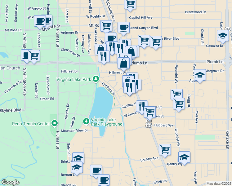 map of restaurants, bars, coffee shops, grocery stores, and more near 2201 Lymbery Street in Reno