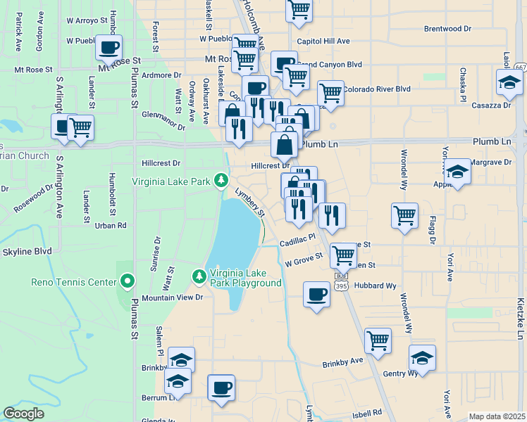 map of restaurants, bars, coffee shops, grocery stores, and more near 2201 Lymbery Street in Reno