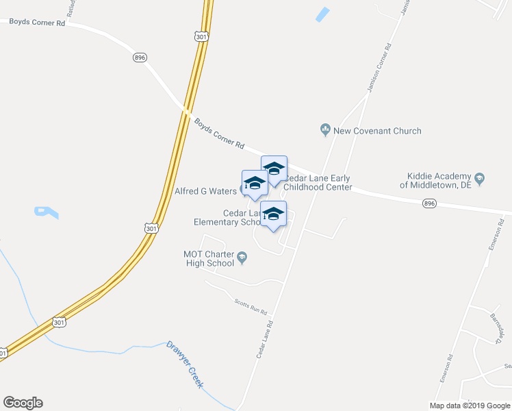 map of restaurants, bars, coffee shops, grocery stores, and more near 1235 Cedar Lane Road in Middletown