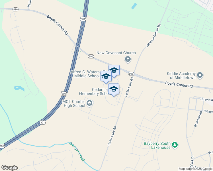map of restaurants, bars, coffee shops, grocery stores, and more near 1235 Cedar Lane Road in Middletown