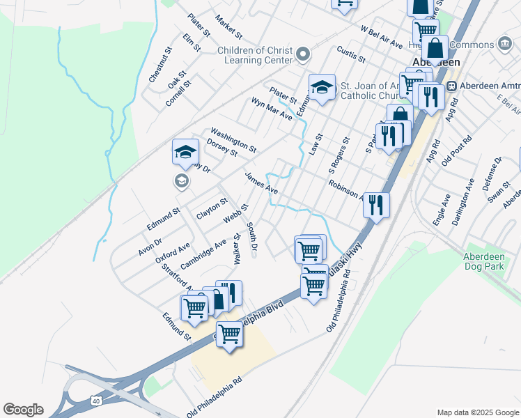 map of restaurants, bars, coffee shops, grocery stores, and more near 626 Walker Street in Aberdeen