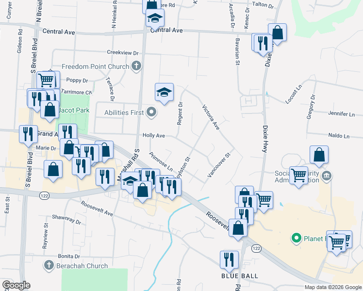 map of restaurants, bars, coffee shops, grocery stores, and more near 4810 Holly Avenue in Middletown