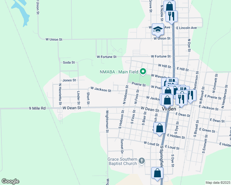 map of restaurants, bars, coffee shops, grocery stores, and more near 538 West Jackson Street in Virden