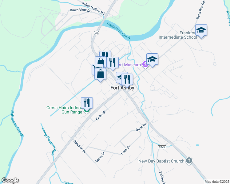 map of restaurants, bars, coffee shops, grocery stores, and more near 66 Fort Ashby Bridge Road in Fort Ashby