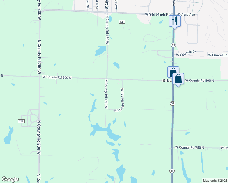 map of restaurants, bars, coffee shops, grocery stores, and more near 7926 North County Road 150 West in Brazil