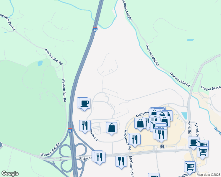 map of restaurants, bars, coffee shops, grocery stores, and more near 232 Hickory Hollow Court in Cockeysville