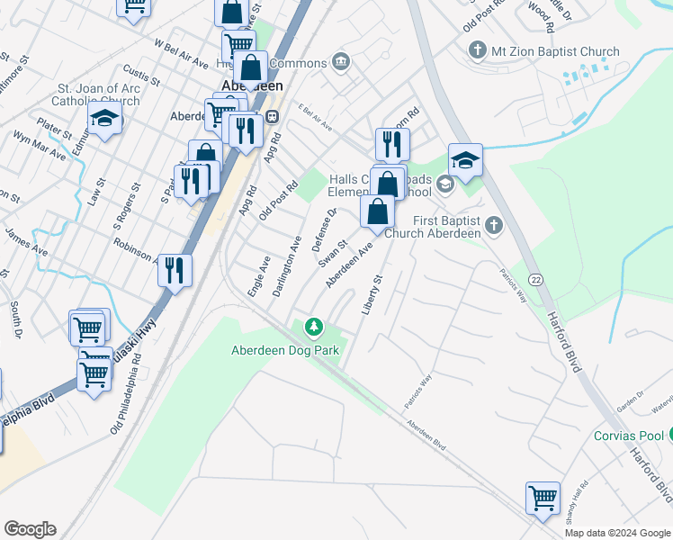 map of restaurants, bars, coffee shops, grocery stores, and more near 45 Aberdeen Avenue in Aberdeen