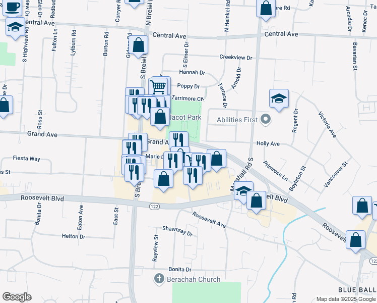 map of restaurants, bars, coffee shops, grocery stores, and more near 797 Elliott Drive in Middletown
