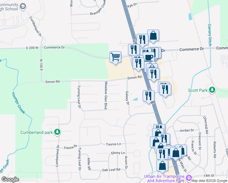 map of restaurants, bars, coffee shops, grocery stores, and more near 1097 Meadowview Court in Franklin