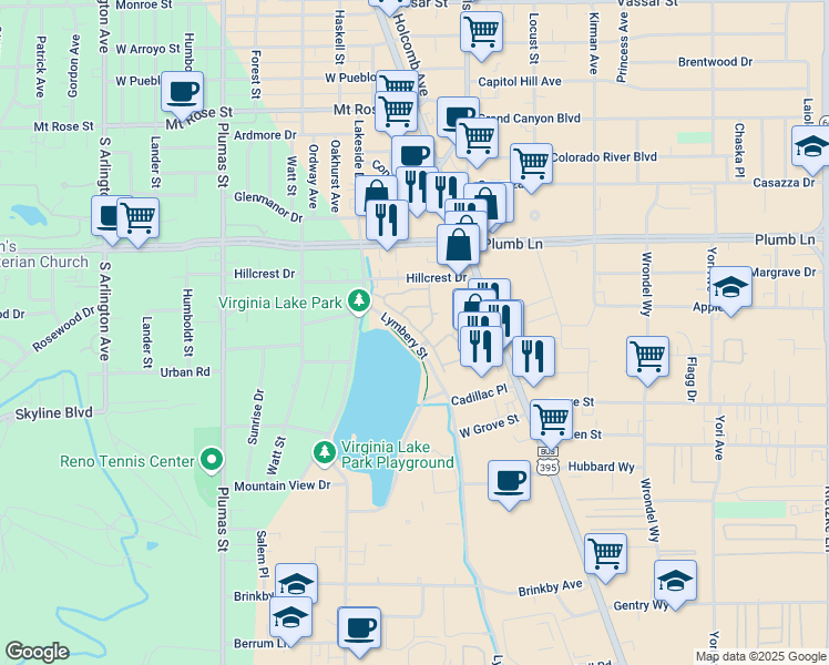 map of restaurants, bars, coffee shops, grocery stores, and more near 2201 Lymbery Street in Reno