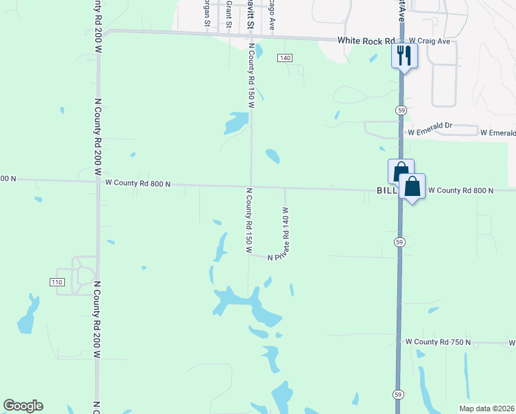 map of restaurants, bars, coffee shops, grocery stores, and more near 7926 North County Road 150 West in Brazil