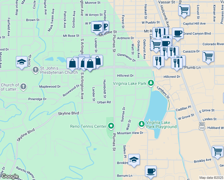 map of restaurants, bars, coffee shops, grocery stores, and more near in Reno