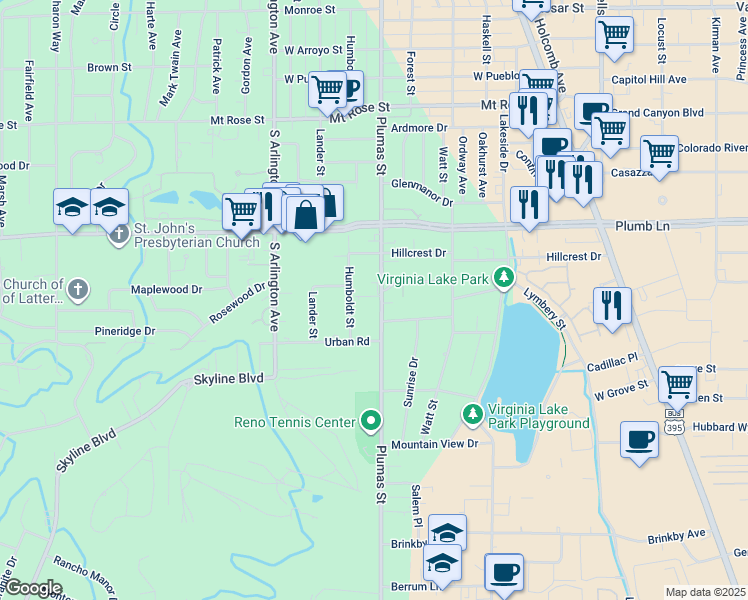 map of restaurants, bars, coffee shops, grocery stores, and more near in Reno