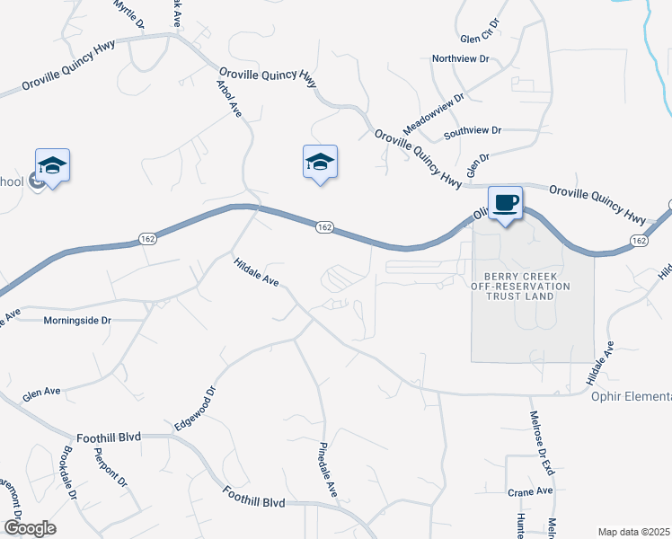 map of restaurants, bars, coffee shops, grocery stores, and more near 3864 Olive Highway in Oroville