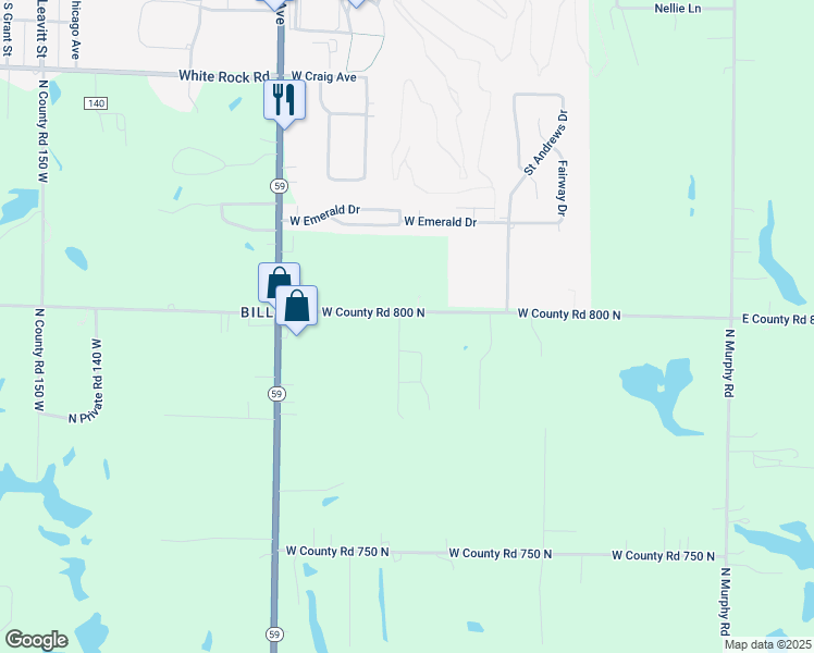 map of restaurants, bars, coffee shops, grocery stores, and more near 640 West County Road 800 North in Brazil