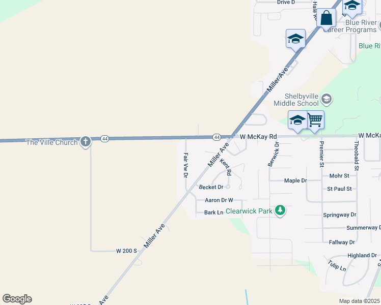 map of restaurants, bars, coffee shops, grocery stores, and more near 2122 South Fairview Drive in Shelbyville