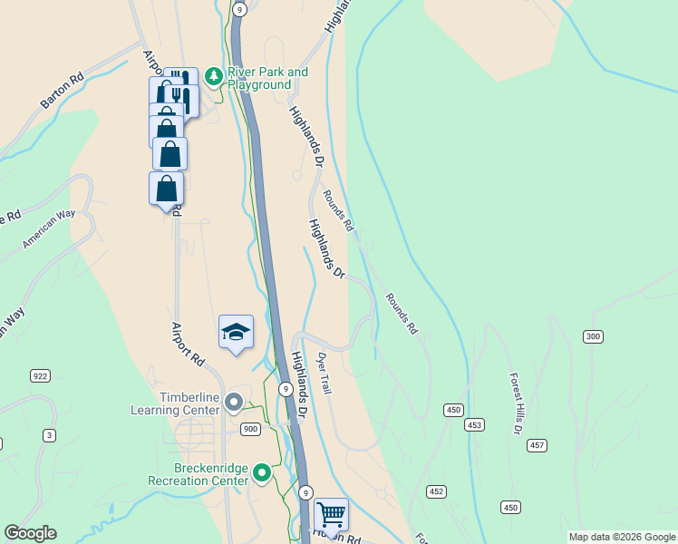 map of restaurants, bars, coffee shops, grocery stores, and more near 204 Highlands Drive in Breckenridge