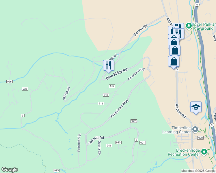 map of restaurants, bars, coffee shops, grocery stores, and more near 145 Shadows Drive in Breckenridge
