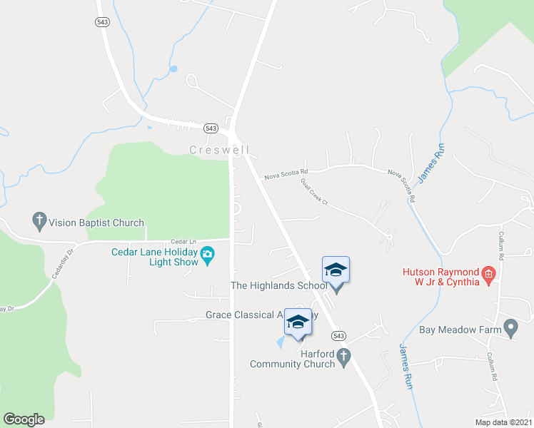 map of restaurants, bars, coffee shops, grocery stores, and more near 2210 Creswell Road in Bel Air