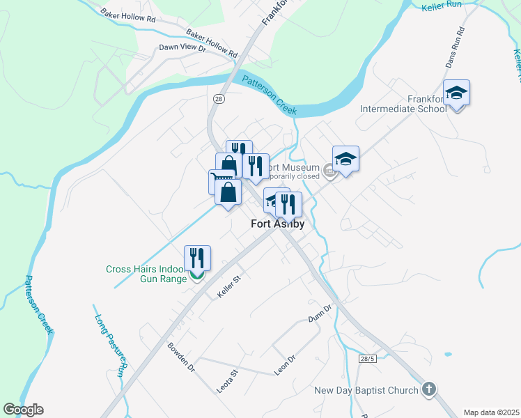 map of restaurants, bars, coffee shops, grocery stores, and more near 10164 Frankfort Highway in Fort Ashby