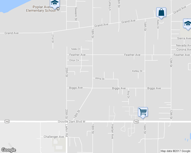 map of restaurants, bars, coffee shops, grocery stores, and more near 1244 18th Street in Oroville