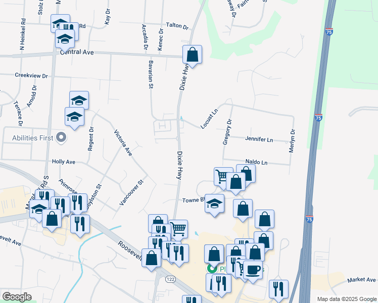 map of restaurants, bars, coffee shops, grocery stores, and more near 4102 Gregory Drive in Middletown