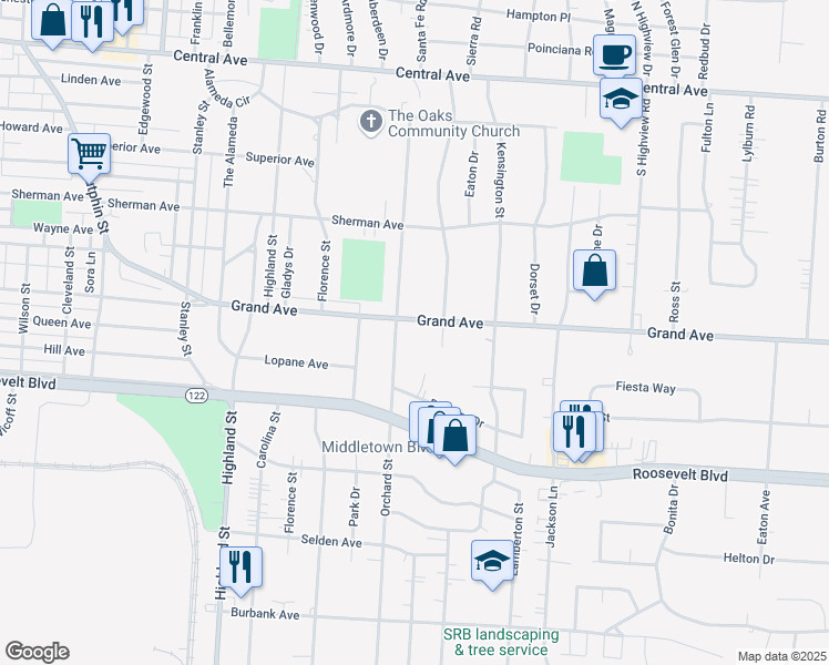 map of restaurants, bars, coffee shops, grocery stores, and more near 3106 Grand Avenue in Middletown