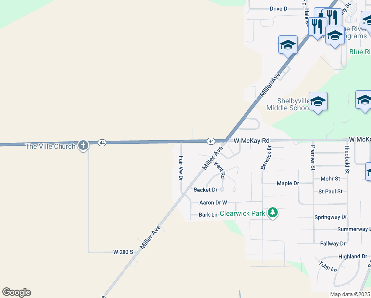 map of restaurants, bars, coffee shops, grocery stores, and more near 2122 South Fairview Drive in Shelbyville
