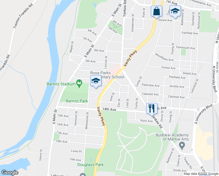 map of restaurants, bars, coffee shops, grocery stores, and more near 1201 Woodside Boulevard in Middletown