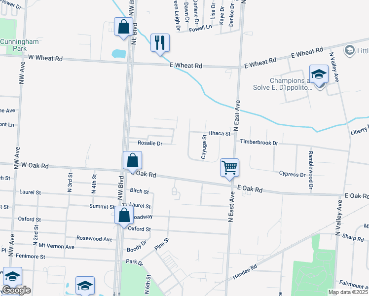 map of restaurants, bars, coffee shops, grocery stores, and more near 1258 West Cornell Street in Vineland