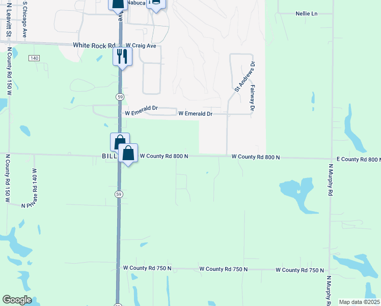 map of restaurants, bars, coffee shops, grocery stores, and more near 640 West County Road 800 North in Brazil