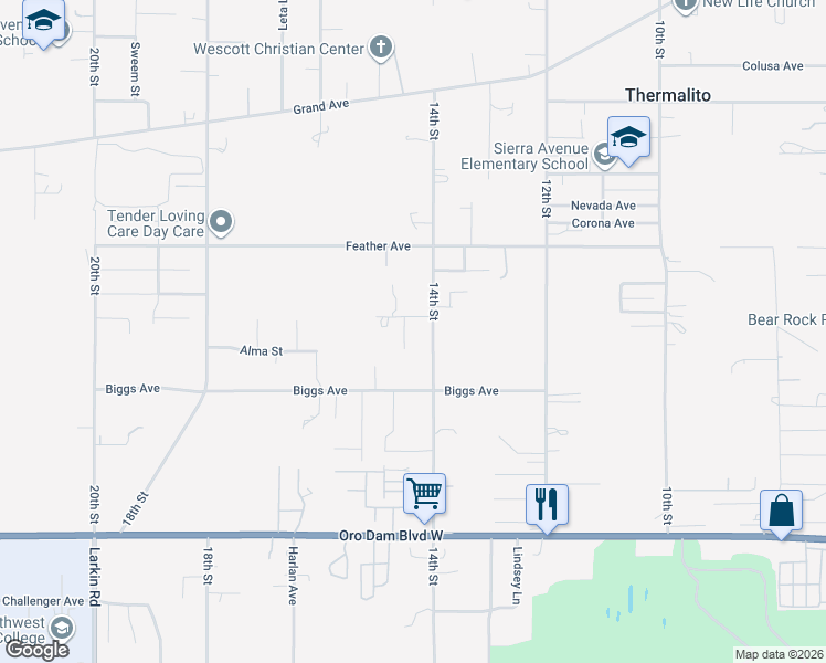 map of restaurants, bars, coffee shops, grocery stores, and more near 1276 Zack Circle in Oroville