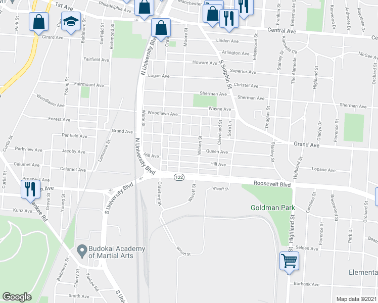 map of restaurants, bars, coffee shops, grocery stores, and more near 2010 Queen Avenue in Middletown