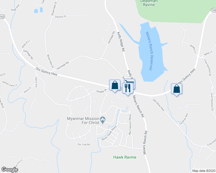 map of restaurants, bars, coffee shops, grocery stores, and more near 5200 Oroville-Quincy Highway in Oroville