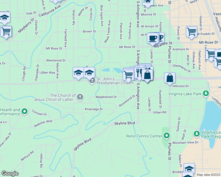 map of restaurants, bars, coffee shops, grocery stores, and more near 890 Thelma Place in Reno