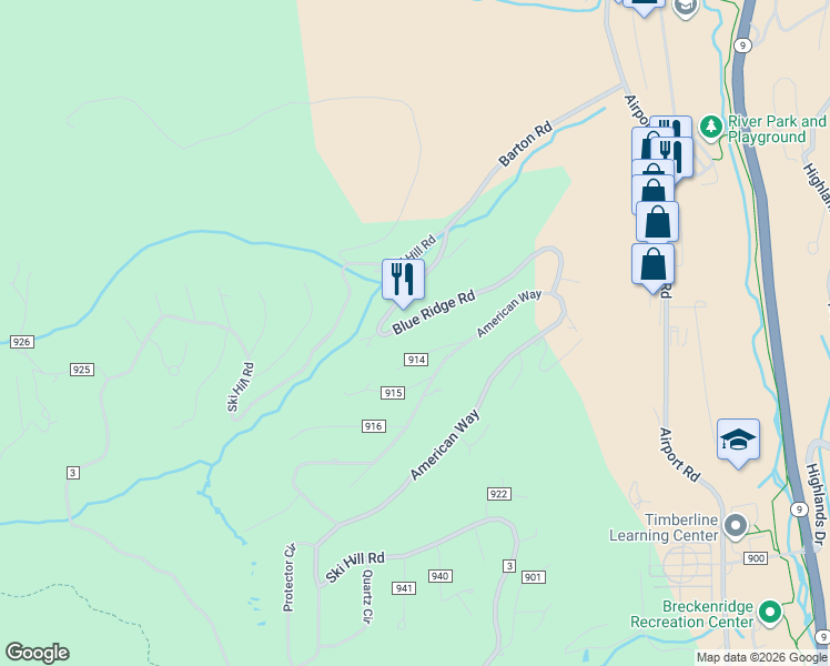 map of restaurants, bars, coffee shops, grocery stores, and more near 145 Shadows Drive in Breckenridge