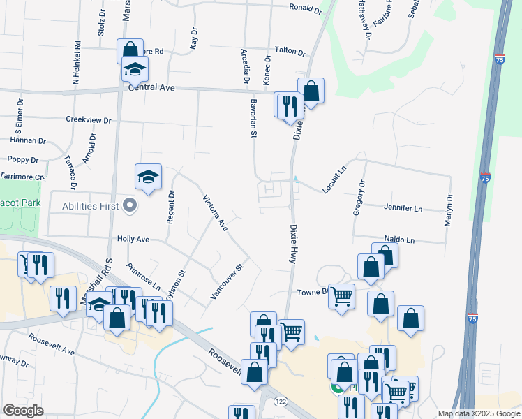 map of restaurants, bars, coffee shops, grocery stores, and more near 4077 Dixie Highway in Middletown