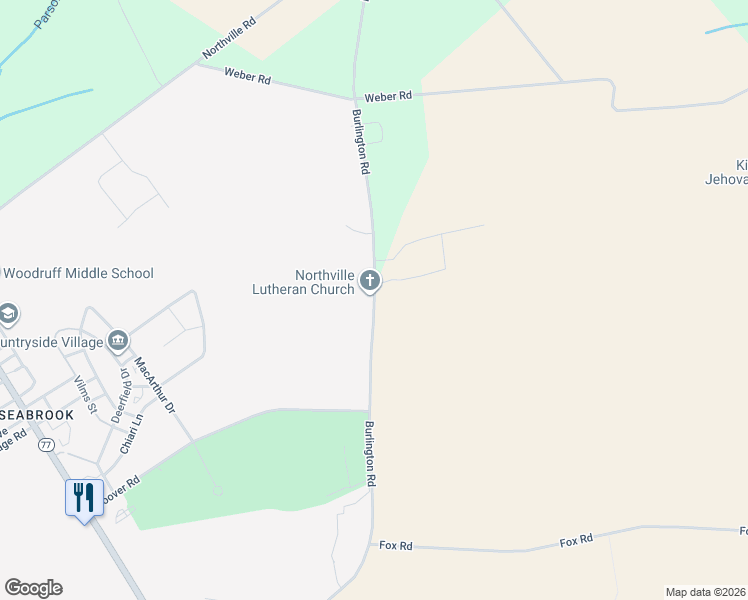 map of restaurants, bars, coffee shops, grocery stores, and more near 129 Old Burlington Road in Bridgeton