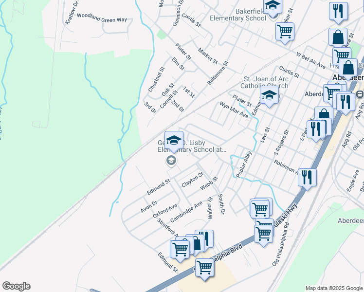 map of restaurants, bars, coffee shops, grocery stores, and more near 431 Holly Drive in Aberdeen