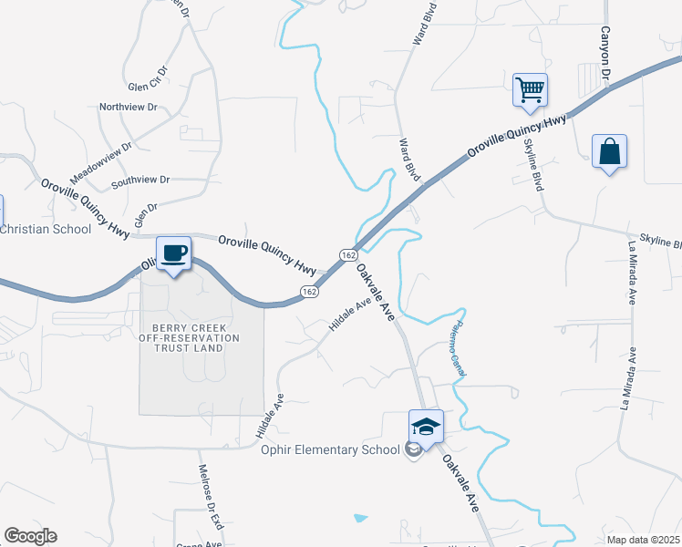map of restaurants, bars, coffee shops, grocery stores, and more near 4288 Olive Highway in Oroville