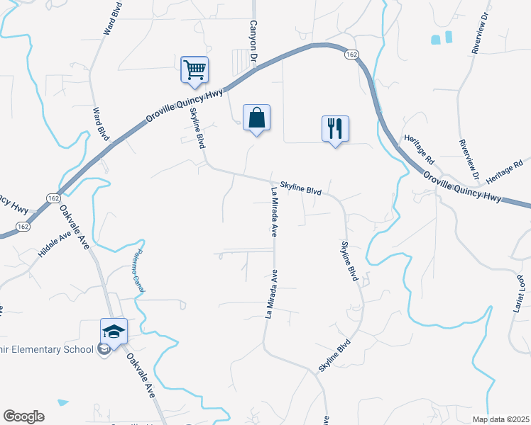 map of restaurants, bars, coffee shops, grocery stores, and more near 32 La Mirada Avenue in Oroville
