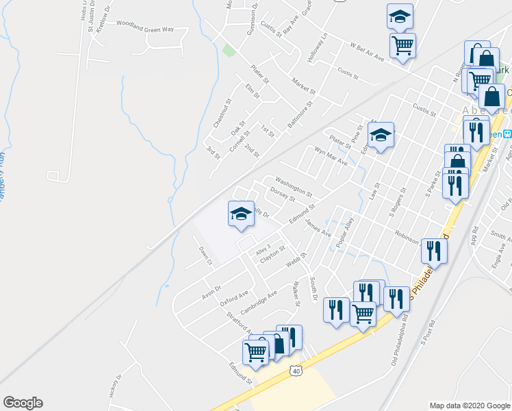 map of restaurants, bars, coffee shops, grocery stores, and more near 439 Holly Drive in Aberdeen