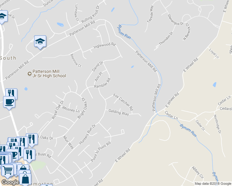 map of restaurants, bars, coffee shops, grocery stores, and more near 431 Fox Catcher Road in Bel Air