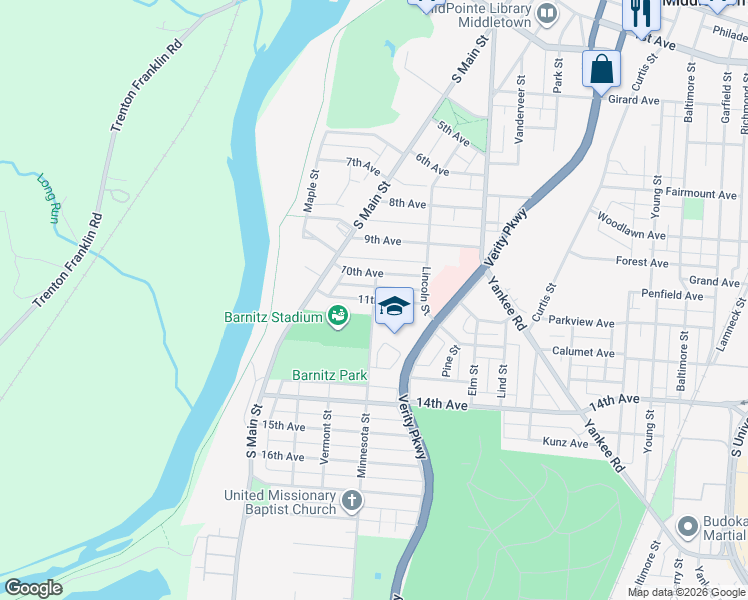 map of restaurants, bars, coffee shops, grocery stores, and more near 801 11th Avenue in Middletown