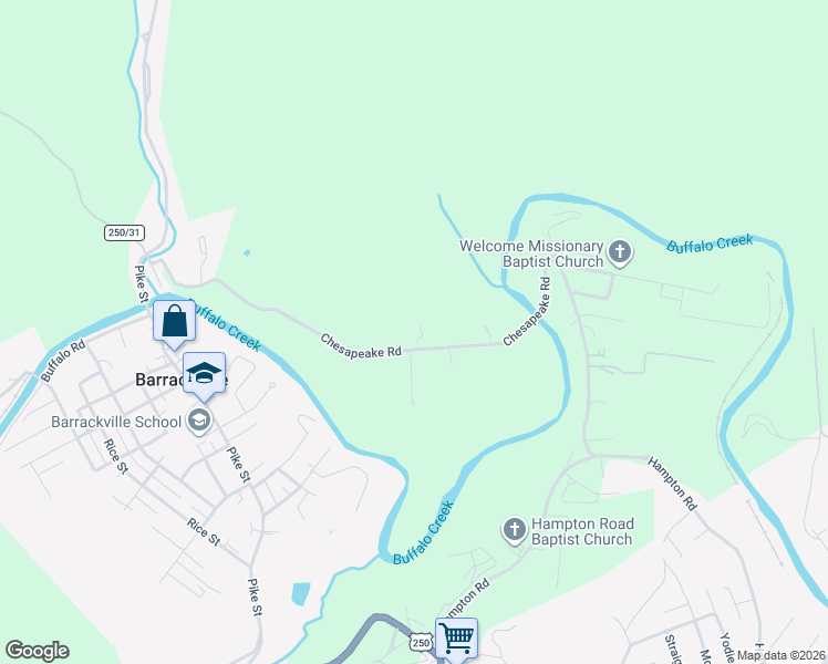 map of restaurants, bars, coffee shops, grocery stores, and more near 176 Chesapeake Road in Fairmont