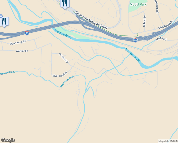 map of restaurants, bars, coffee shops, grocery stores, and more near 2885 Erminia Rd in Reno