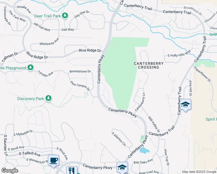 map of restaurants, bars, coffee shops, grocery stores, and more near 11620 Coeur D Alene Drive in Parker