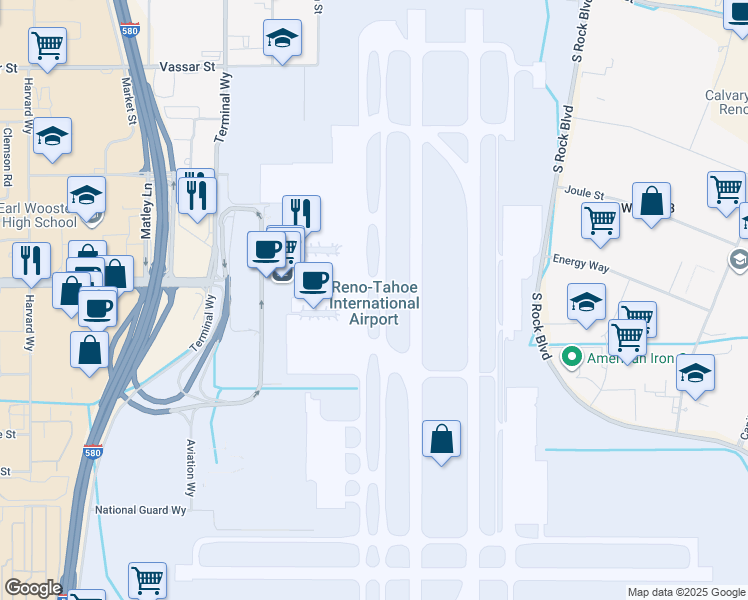 map of restaurants, bars, coffee shops, grocery stores, and more near 2001 East Plumb Lane in Reno