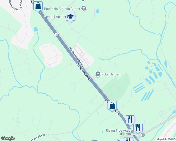 map of restaurants, bars, coffee shops, grocery stores, and more near 2668 Old Westminster Pike in Finksburg