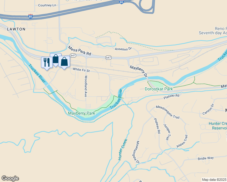 map of restaurants, bars, coffee shops, grocery stores, and more near 7777 White Fir Street in Reno
